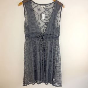 Maurices Dust Blue/Grey Mesh Embroider Kimono S/M